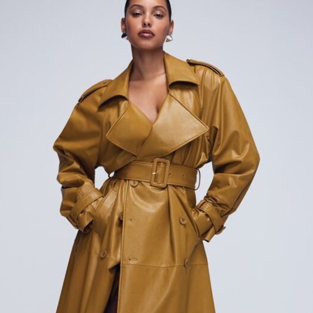 Belted Faux Leather Trench Coat